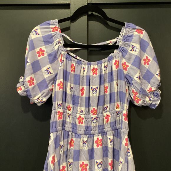 Sanrio Kuromi Gingham Floral Smock Dress BoxLunch Exclusive S/M blue white - Picture 4 of 7